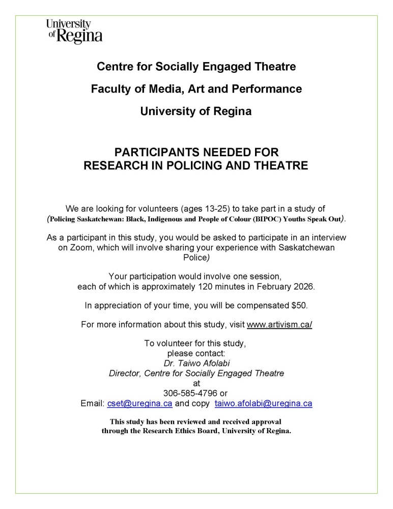 Call for Participants: U of R Study Seeks BIPOC Youth Experiences with Saskatchewan Police