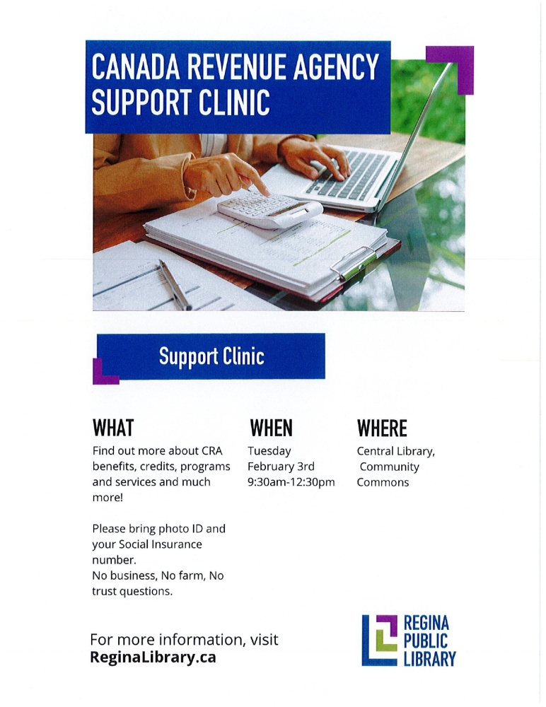 CRA Support Clinics in Regina Public Library