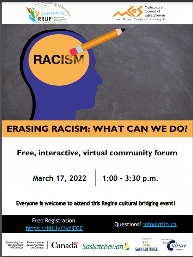 Erasing Racism: What Can WE Do?  Come and Join the Conversation!  Free Virtual Community Forum.  March 17 - 1-3:30 pm.  