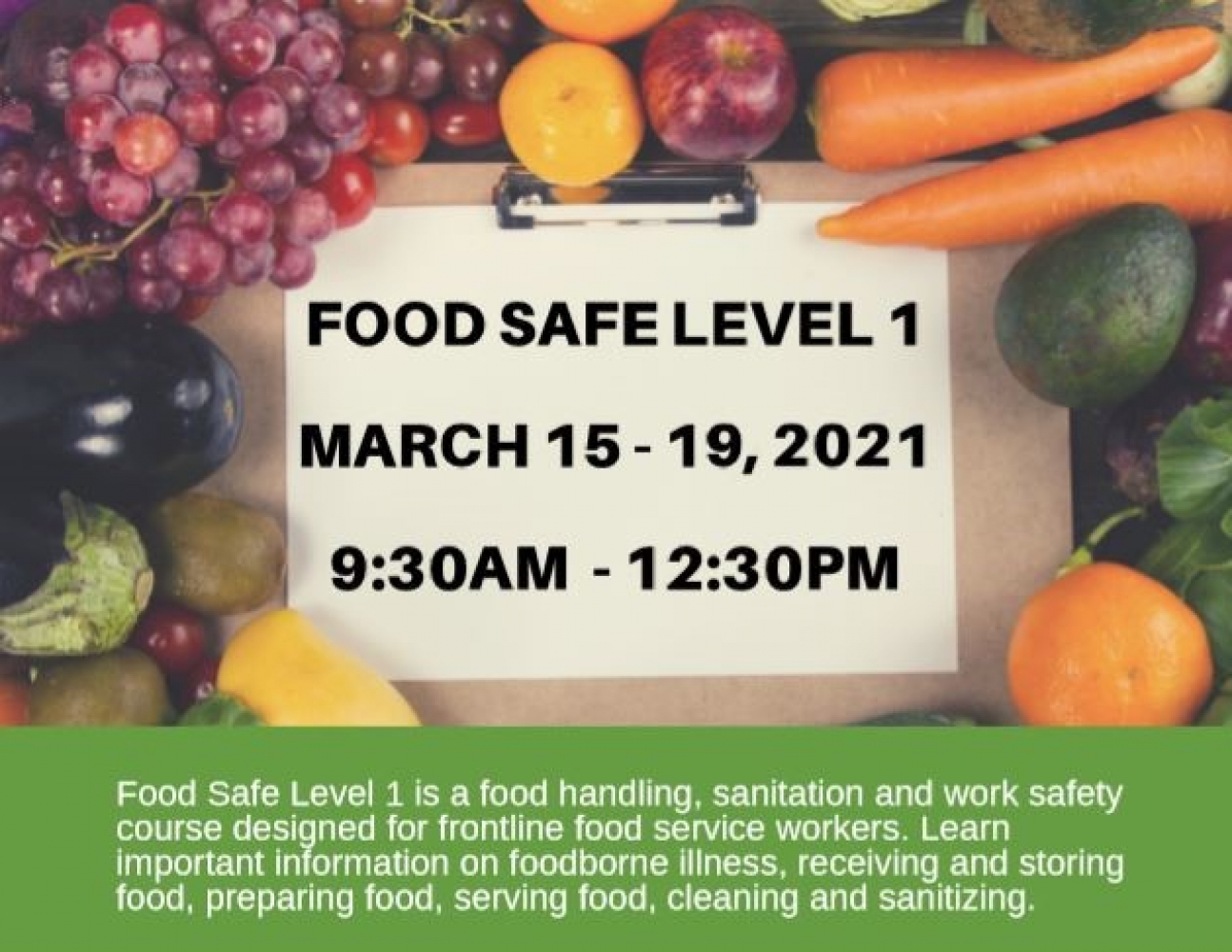 Food Safe Training: March 15 - 19th