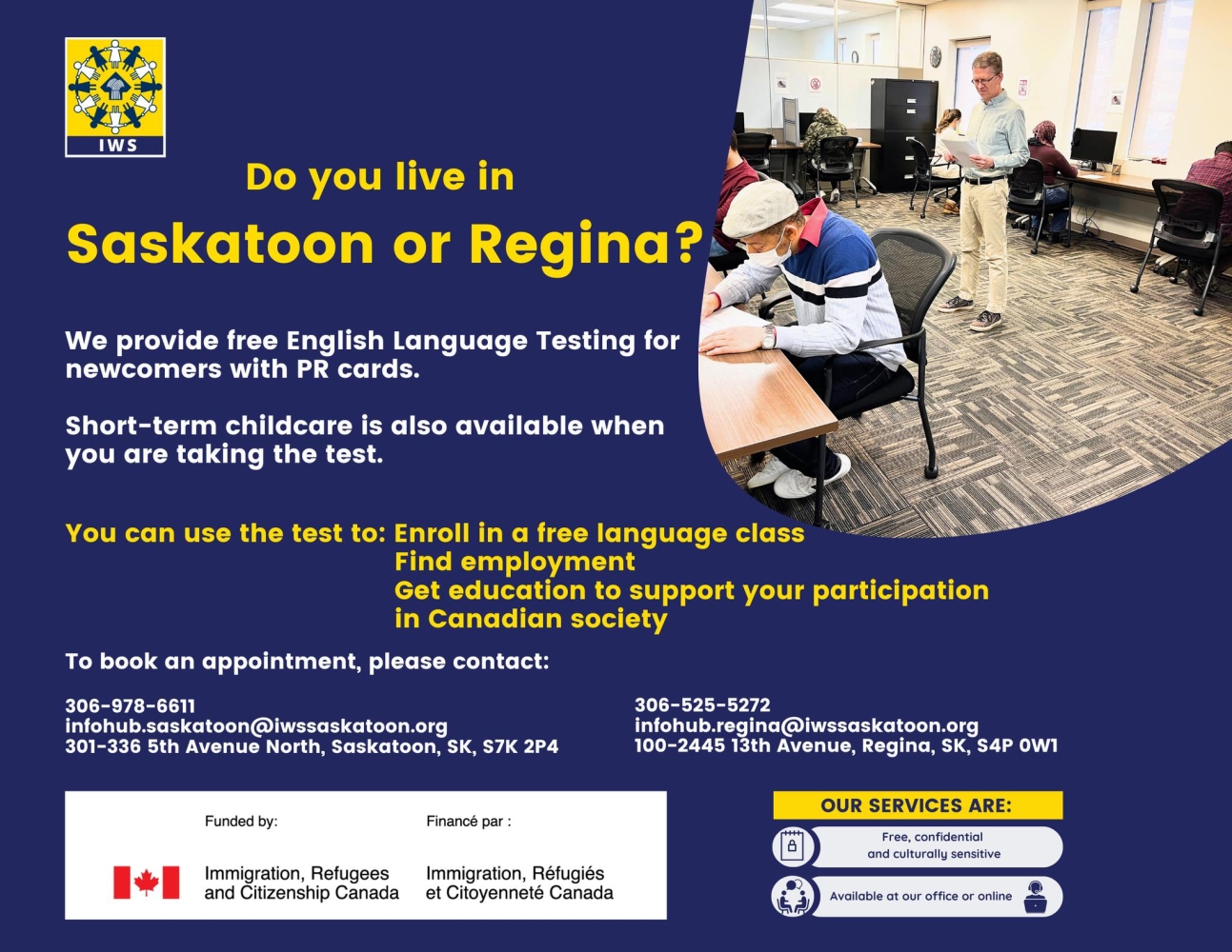 Free English Language Testing Available in Saskatoon and Regina for Newcomers
