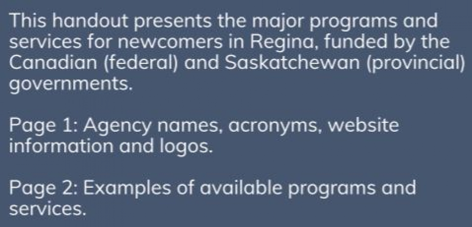 Listing and Types of Newcomer Services in Regina 