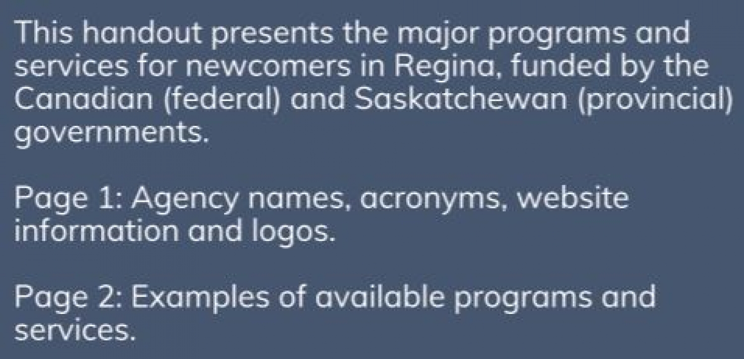 Listing and Types of Newcomer Services in Regina