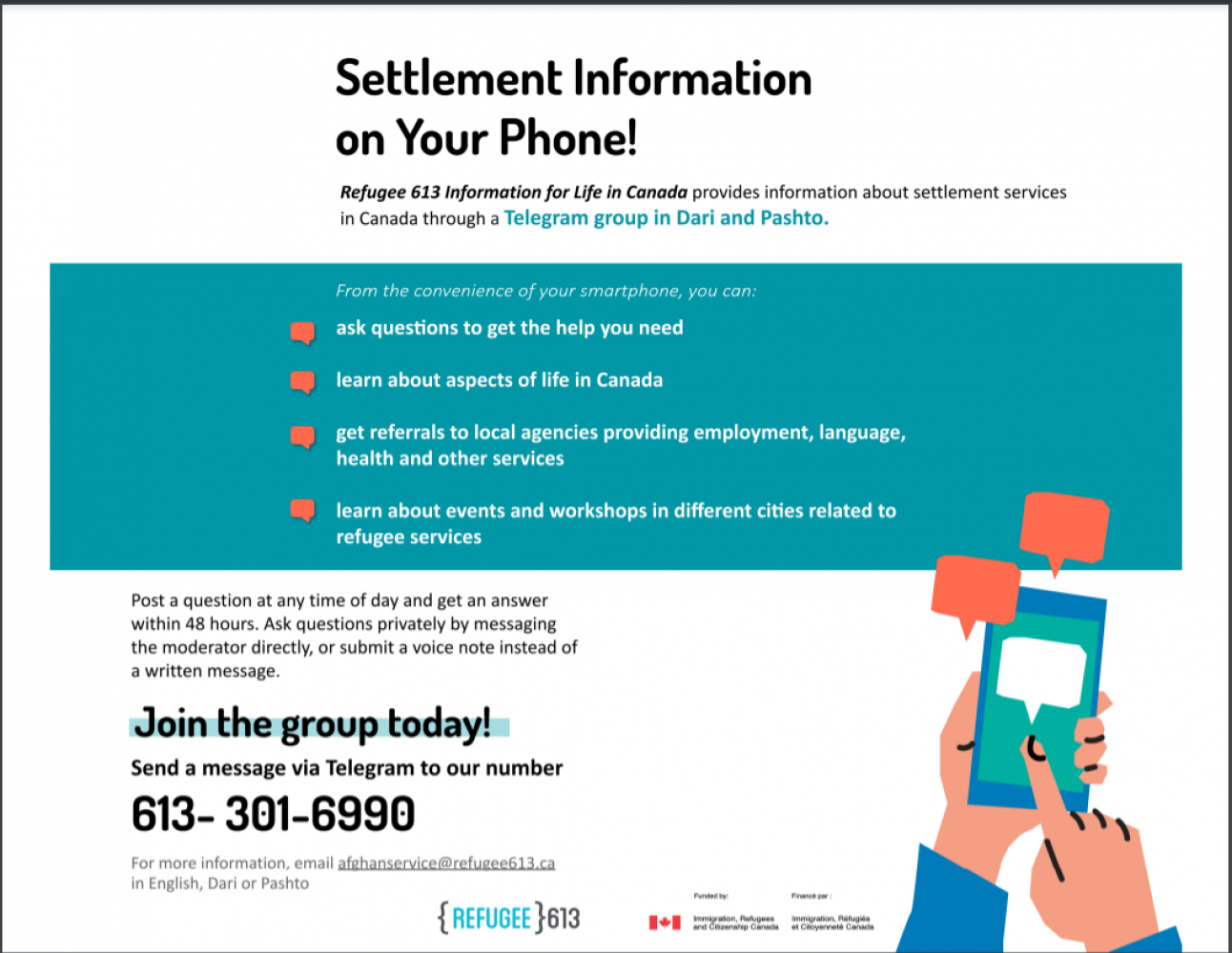 New Service for Dari and Pashto Speakers - Information about Life in Canada!