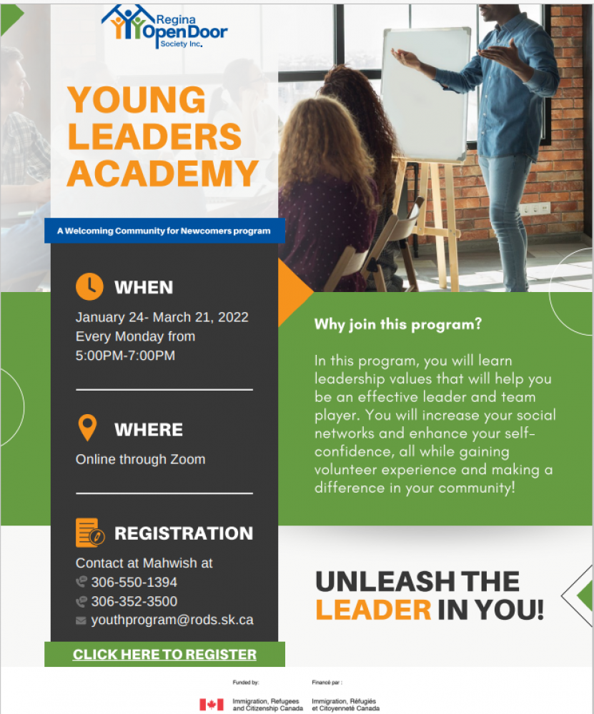 Newcomer Youth Programs!  Homework Help and Young Leaders Program -  Free!  Regina Open Door Society (RODS) 