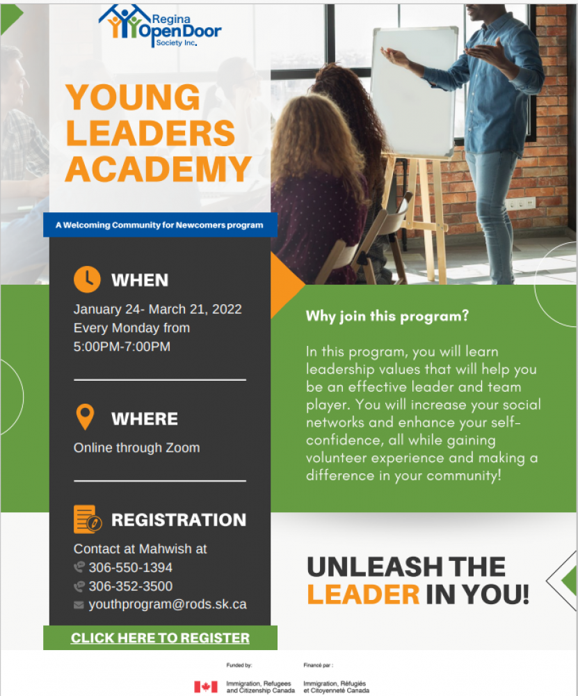 Newcomer Youth Programs! Homework Help and Young Leaders Program - Free! Regina Open Door Society (RODS)