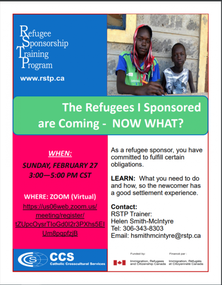 The Refugees I Sponsored are Coming!  Now What? - Information Session Feb 27