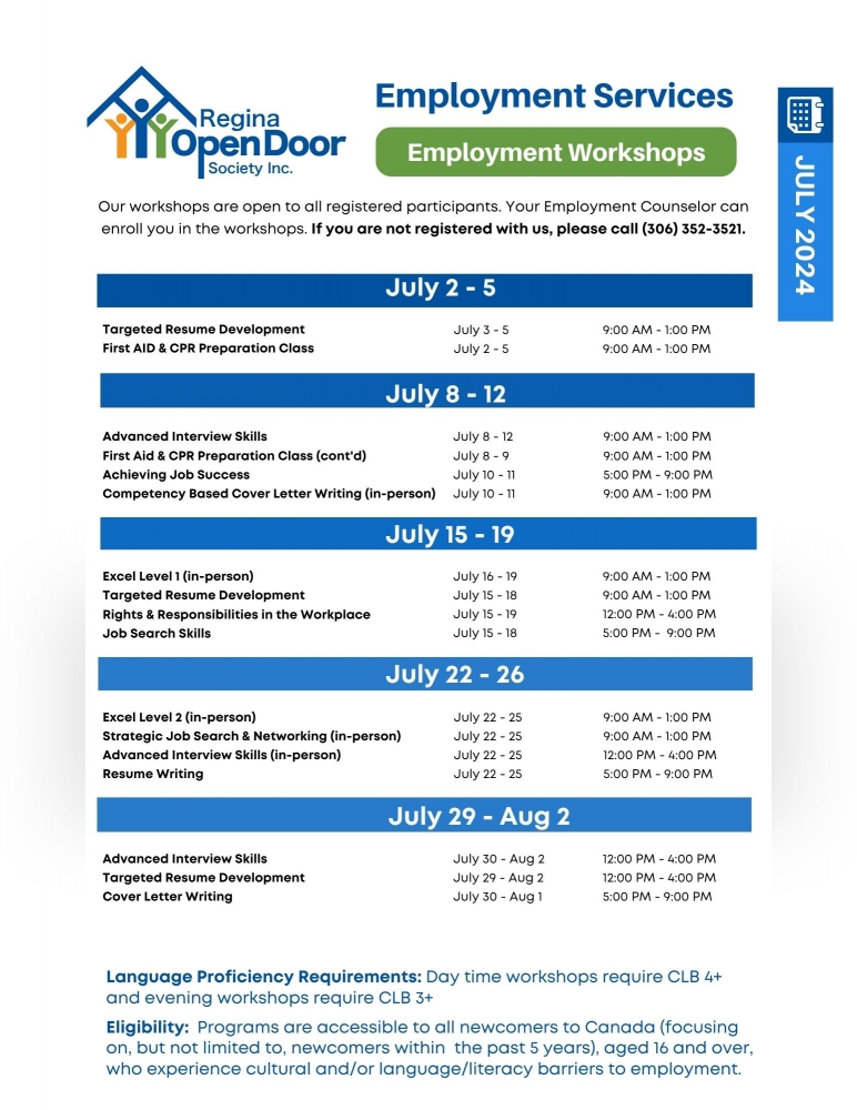 Upcoming Employment Readiness workshops