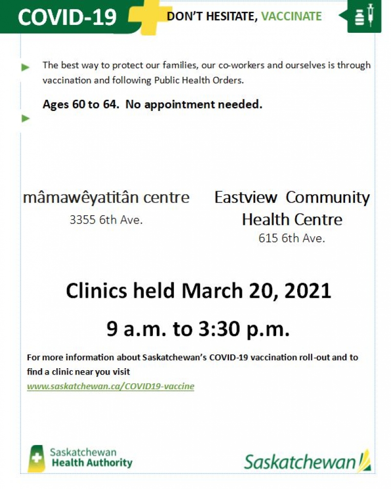 Vaccine Clinic this Saturday (March 20th) - no appointment necessary! 