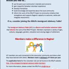 Volunteer Opportunity with the RRLIP (Regina Region Local Immigration Partnership)!